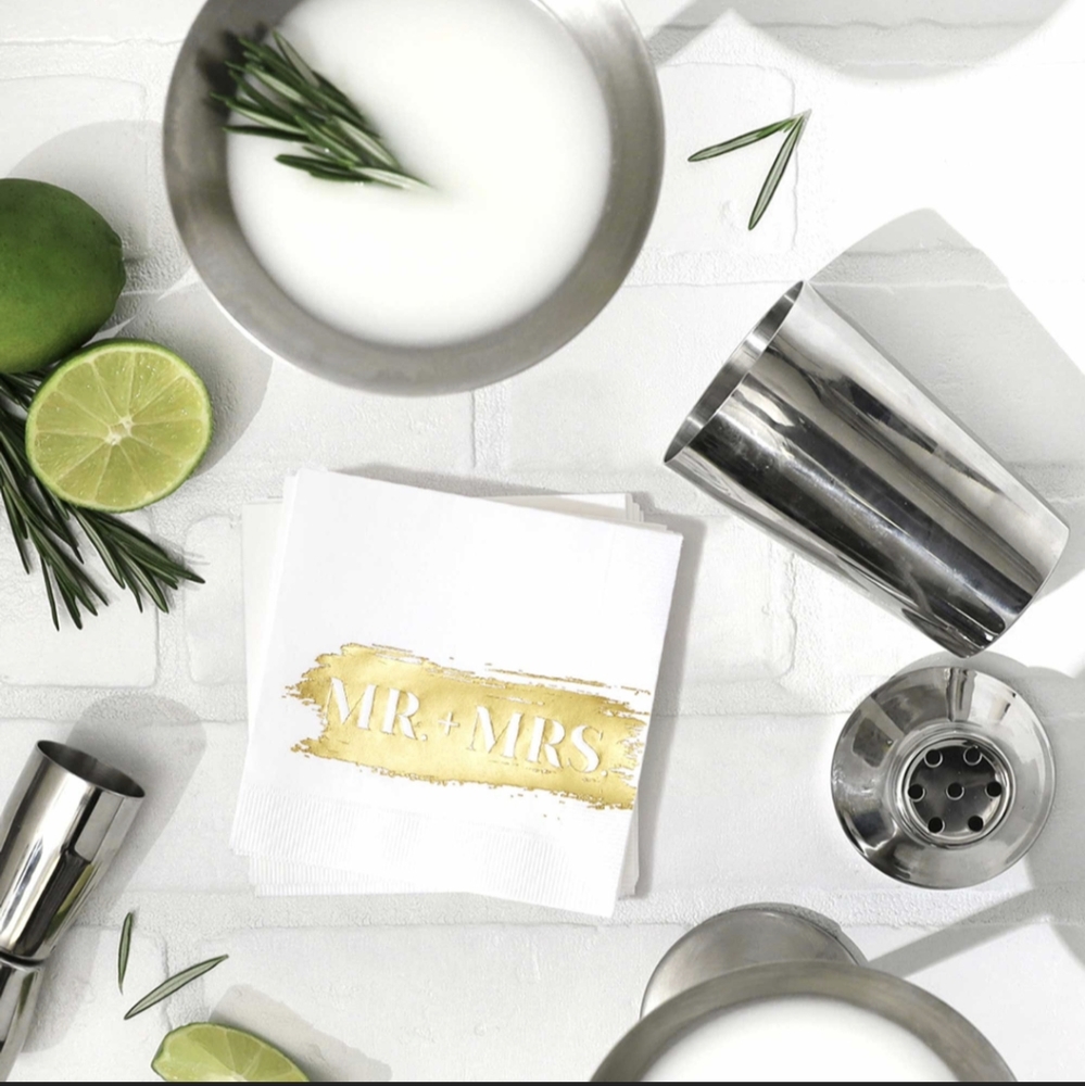 Mr & Mrs Gold Beverage Napkins 5 set of 20, Total of 100 (Wedding)